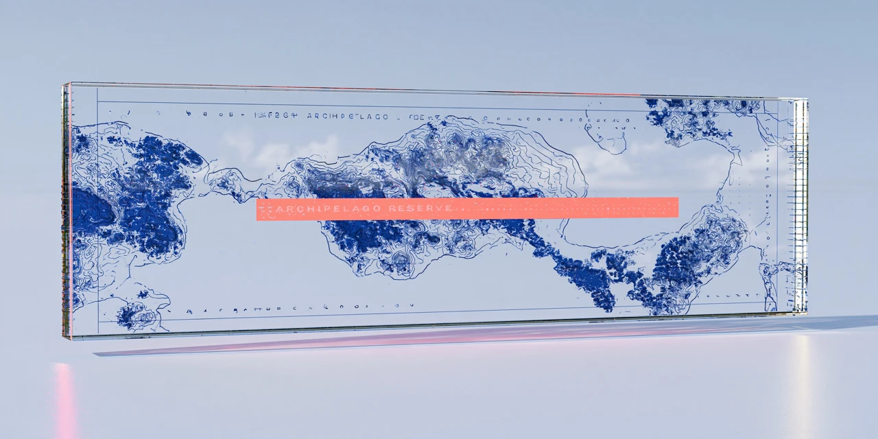 A transparent note carries cobalt islands and a coral stripe.