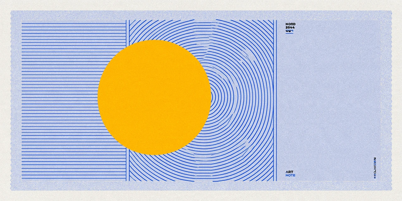 Ice blue, narrow cobalt lines and one yellow circle: a Swedish-inspired reduction.