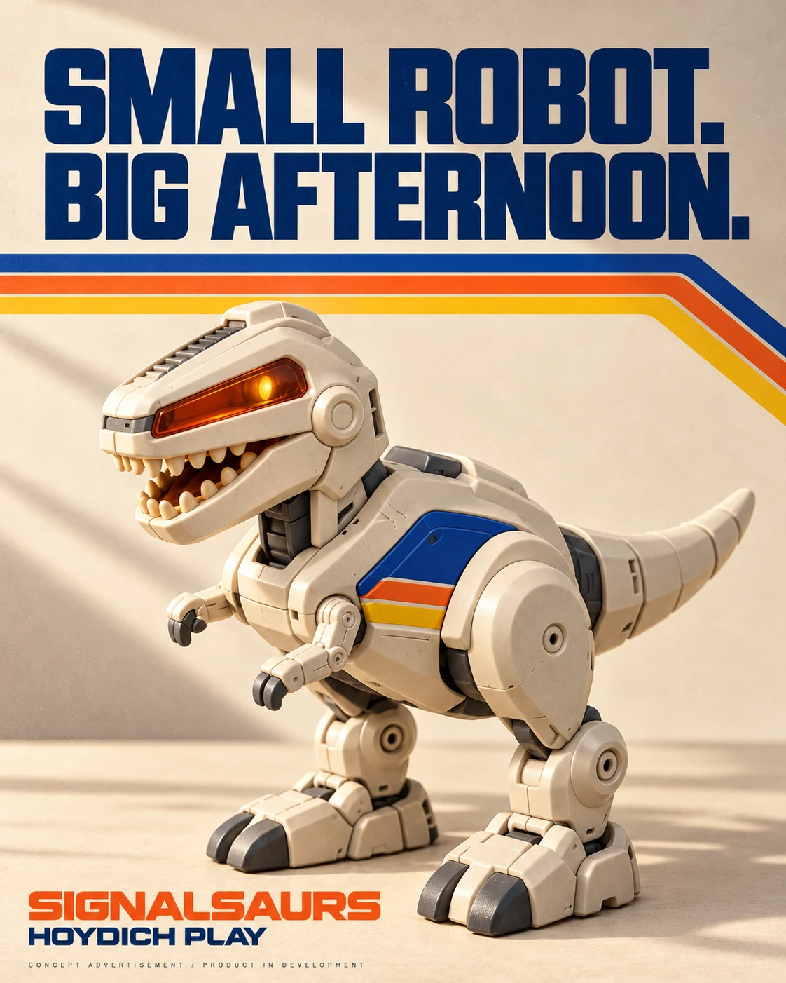 Family advertisement concept showing cream ROOK beneath the headline Small Robot. Big Afternoon.