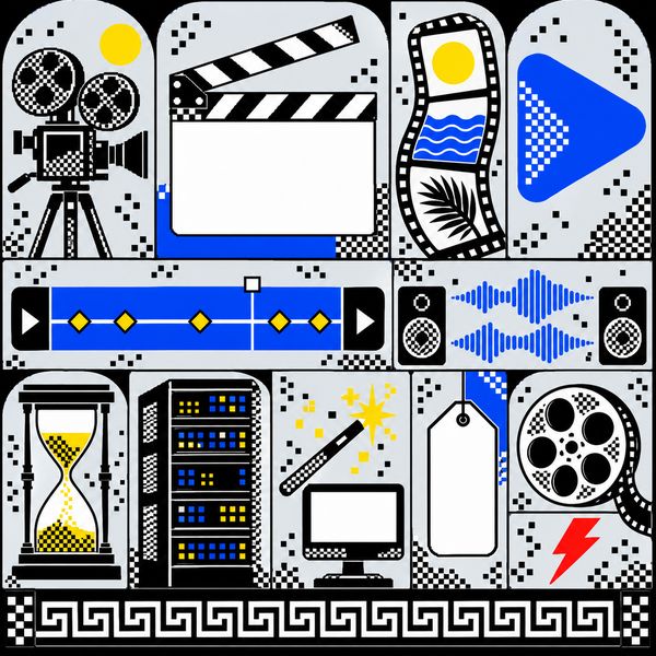 Illustrated specimen sheet of video-making objects