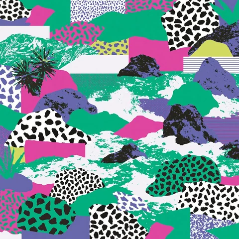 Pink and green pattern camouflage rolling like surf — Midjourney source reference