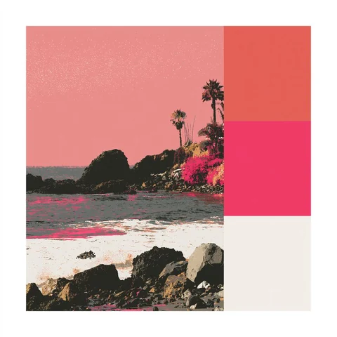 Minimal pink and white color study of a rocky point — Midjourney source reference