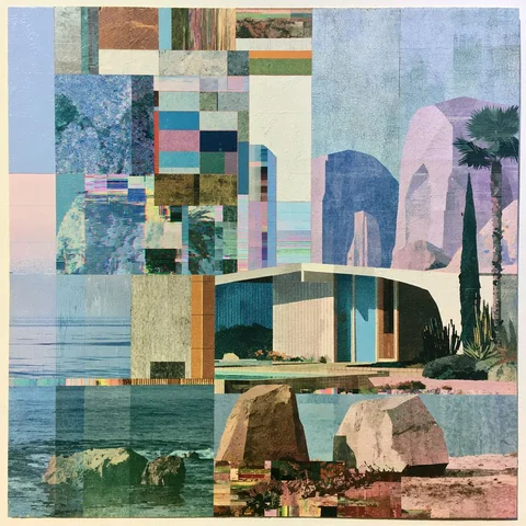 Round house in a patchwork of village walls — Midjourney source reference