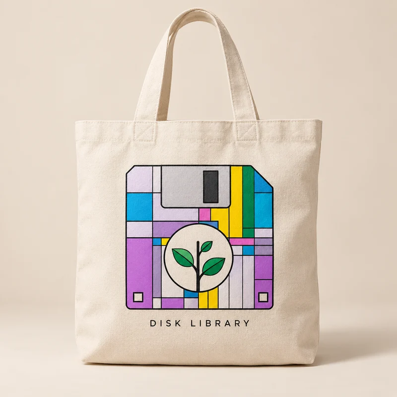 Disk Library Tote — An archive seal for carrying your next discovery.