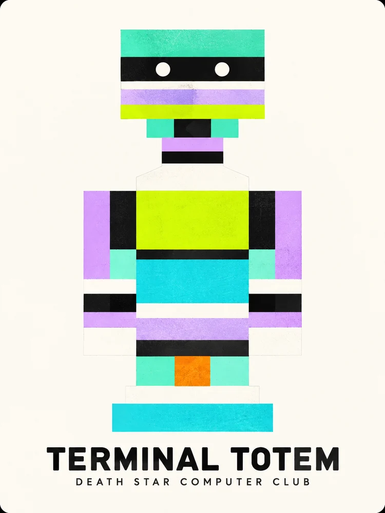 Terminal Totem — A friendly sentinel made of color and code.