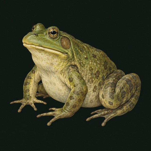 Large bullfrog on a lily pad