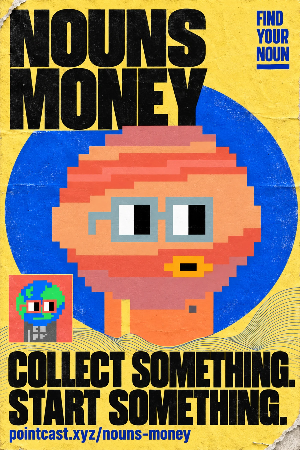 A wall-sized invitation: generated Nouns Money campaign illustration