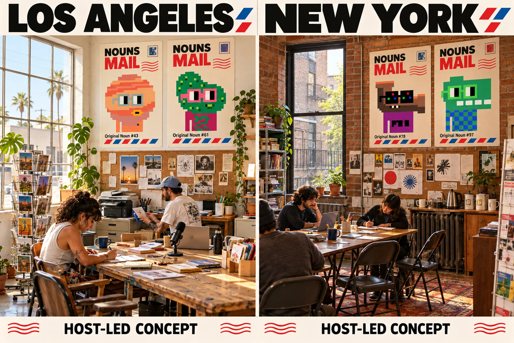 Los Angeles and New York, imagined: generated Nouns Mail concept illustration