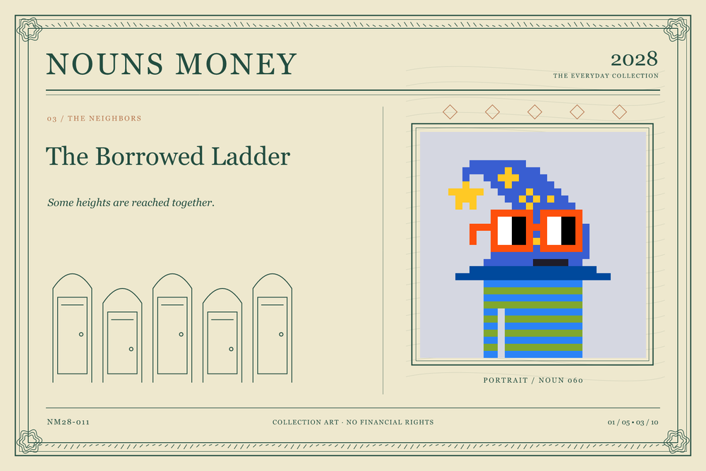 The Borrowed Ladder: authentic Noun #60, digital artwork serial NM28-011