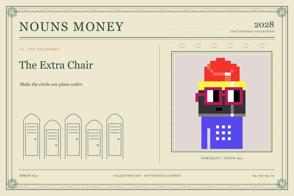 The Extra Chair: authentic Noun #62, digital artwork serial NM28-013