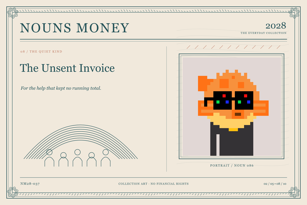 The Unsent Invoice: authentic Noun #86, digital artwork serial NM28-037