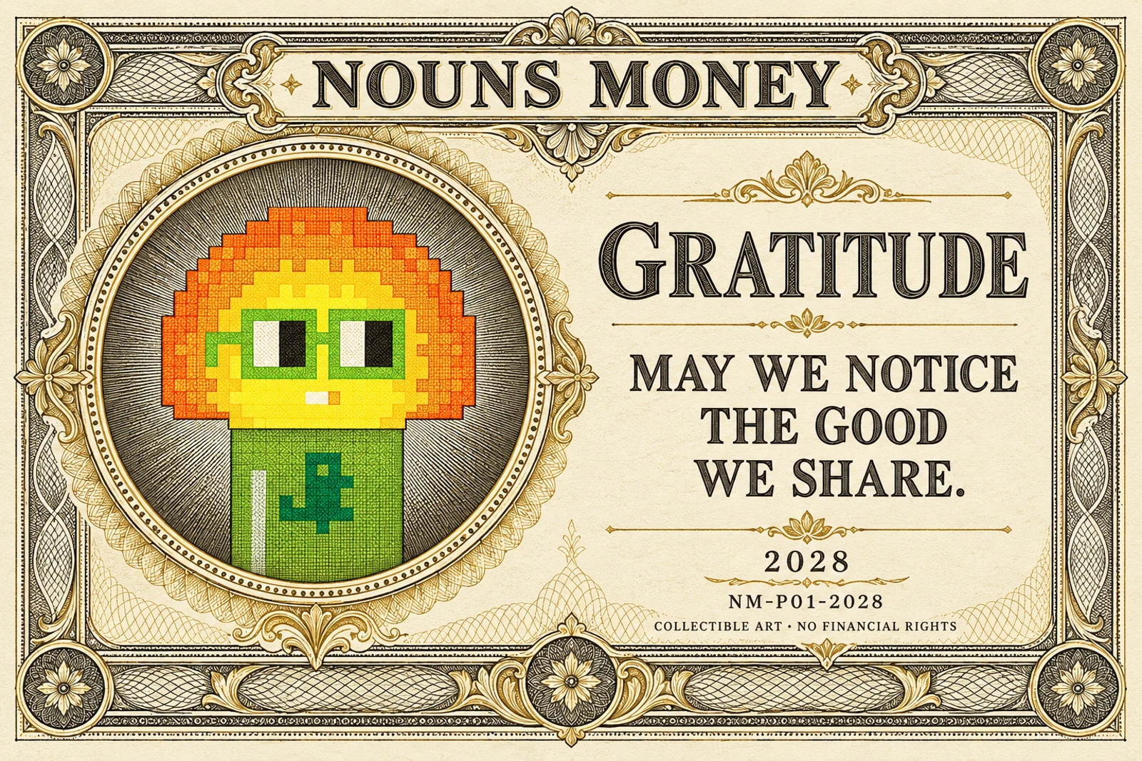 Gratitude: generated reflective Nouns Money note study