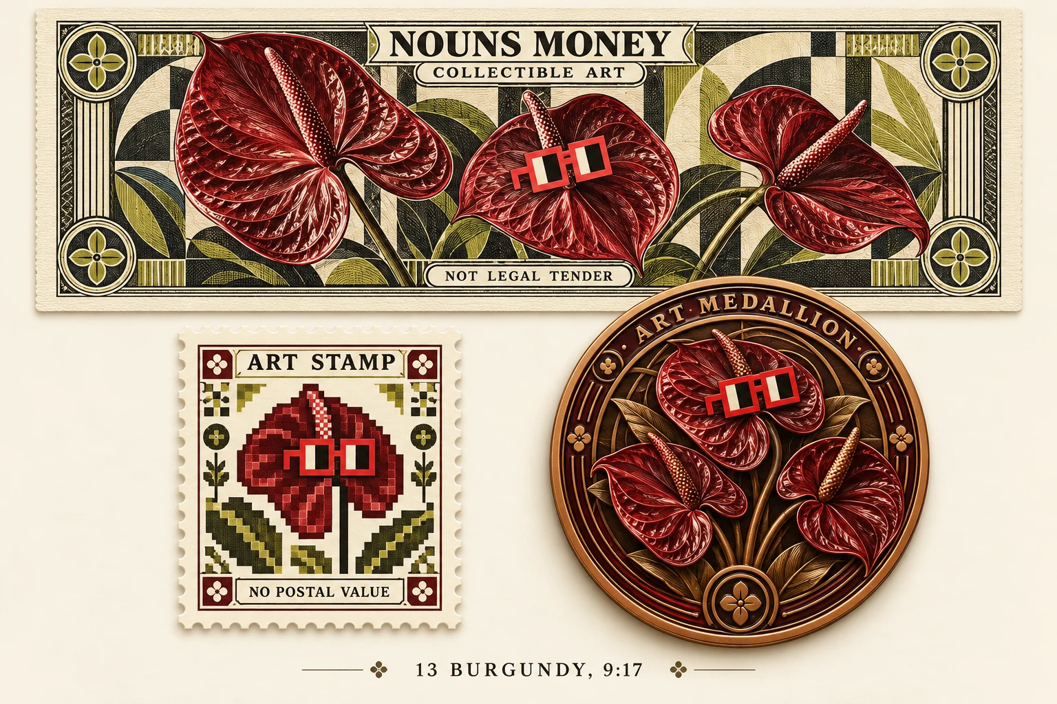 Burgundy, 9:17 · Flower plates · 2026 · generated design study