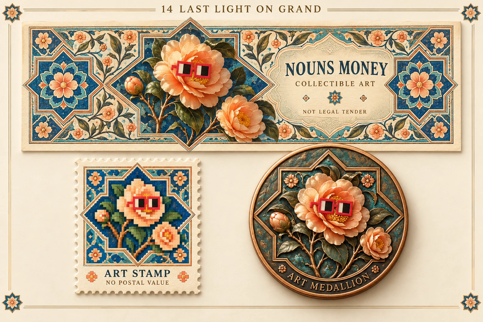 Last Light on Grand · Flower plates · 2026 · generated design study