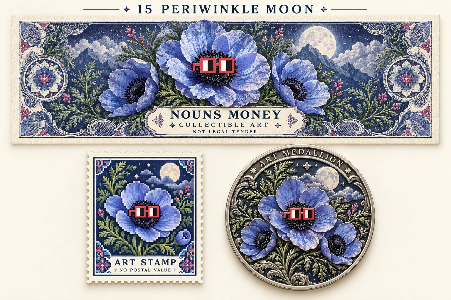 Periwinkle Moon · Flower plates · 2026 · generated design study
