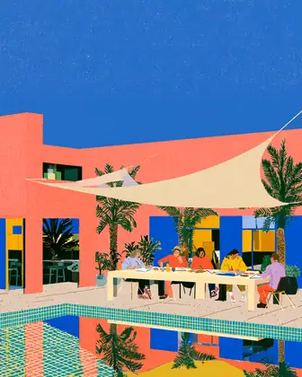 The Courtyard Is the Meeting — speculative AI-generated PointCast artwork, variation 2 of 4