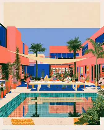 The Courtyard Is the Meeting — speculative AI-generated PointCast artwork, variation 3 of 4