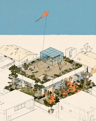 Small Roof, Big Horizon — speculative AI-generated PointCast artwork, variation 3 of 4