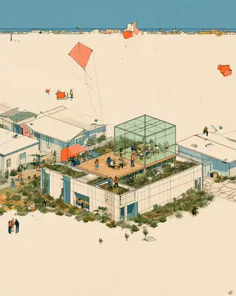 Small Roof, Big Horizon — speculative AI-generated PointCast artwork, variation 4 of 4