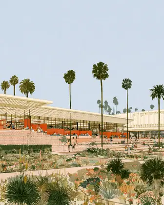 One Roof, Many Questions — speculative AI-generated University of El Segundo artwork, variation 4 of 4