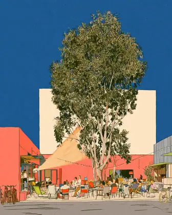 One Block, One Big Screen — speculative AI-generated ElSegundo.xyz artwork, variation 1 of 4