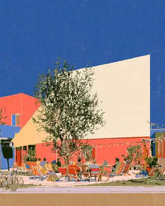 One Block, One Big Screen — speculative AI-generated ElSegundo.xyz artwork, variation 2 of 4