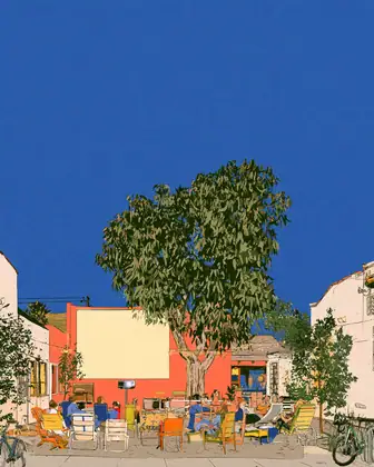 One Block, One Big Screen — speculative AI-generated ElSegundo.xyz artwork, variation 4 of 4