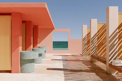After-Swim Pavilion — speculative AI-generated Pacific Common Futures artwork, variation 1 of 4