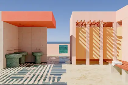 After-Swim Pavilion — speculative AI-generated Pacific Common Futures artwork, variation 3 of 4