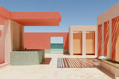 After-Swim Pavilion — speculative AI-generated Pacific Common Futures artwork, variation 4 of 4