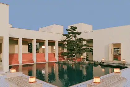 Lantern Courtyard — speculative AI-generated Pacific Common Futures artwork, variation 2 of 4