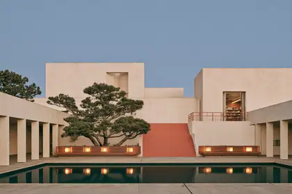 Lantern Courtyard — speculative AI-generated Pacific Common Futures artwork, variation 4 of 4
