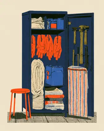 Harbor Repair Locker — speculative AI-generated Pacific Common Futures artwork, variation 3 of 4