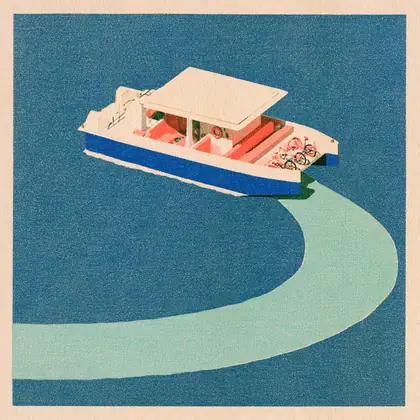 One-Bay Ferry — speculative AI-generated Pacific Common Futures artwork, variation 3 of 4