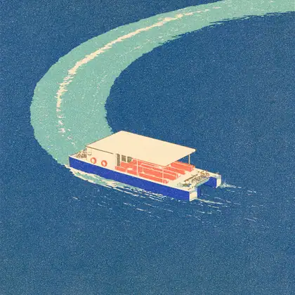 One-Bay Ferry — speculative AI-generated Pacific Common Futures artwork, variation 4 of 4