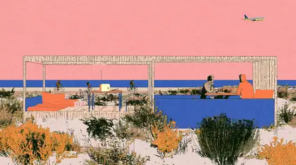 Dune Edge Listening Porch — speculative AI-generated PointCast artwork, variation 2 of 4
