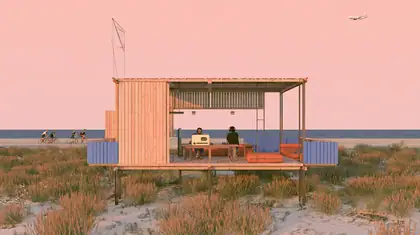 Dune Edge Listening Porch — speculative AI-generated PointCast artwork, variation 3 of 4
