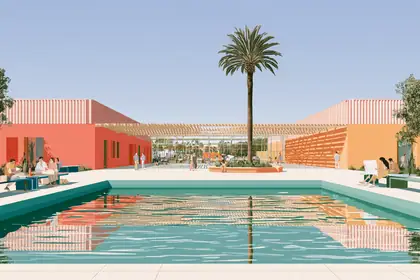 The Learning Court — speculative AI-generated University of El Segundo artwork, variation 3 of 4