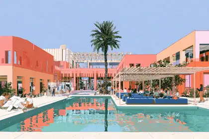 The Learning Court — speculative AI-generated University of El Segundo artwork, variation 4 of 4