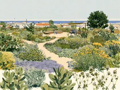 Coastal Garden Classroom — speculative AI-generated University of El Segundo artwork, variation 1 of 4