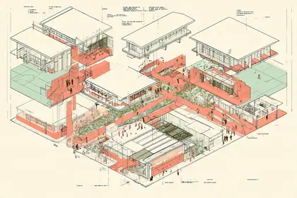 One Block of Learning — speculative AI-generated University of El Segundo artwork, variation 2 of 4