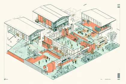 One Block of Learning — speculative AI-generated University of El Segundo artwork, variation 3 of 4