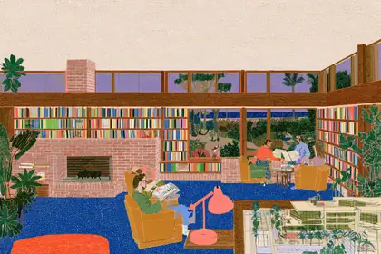 Evening Reading Room — speculative AI-generated University of El Segundo artwork, variation 4 of 4