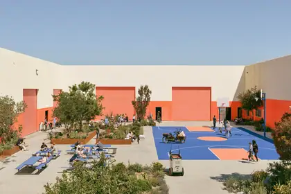Lunch Break at the Loading Court — speculative AI-generated IndustryNext artwork, variation 4 of 4
