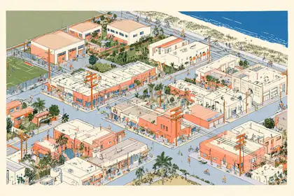 A Walkable Local World — speculative AI-generated ElSegundo.xyz artwork, variation 2 of 4