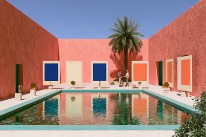 The Pattern Courtyard — speculative AI-generated Nouns Money artwork, variation 4 of 4