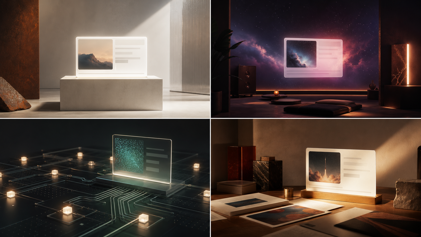 Four generated visual backgrounds for PointCast URL shrines