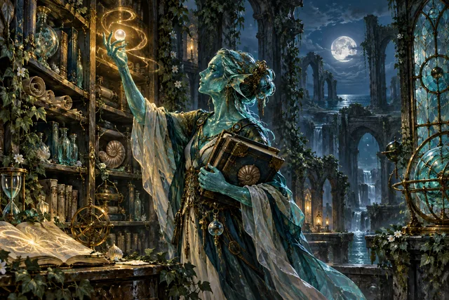 Tideglass Archivist — original First Light card illustration