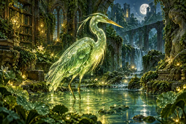 Dewglass Heron — original First Light card illustration