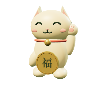 An original cream 3D lucky cat holding a golden coin